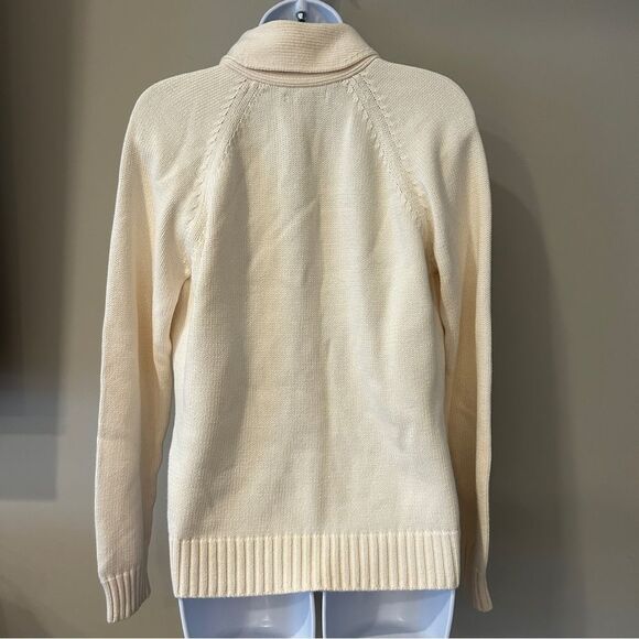 Lands End Cream Shawl Collar Knit Sweater Size Medium 10-12 100% Cotton - Picture 6 of 8